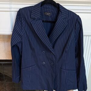 Lane Bryant Navy Pinstripe Double-Breasted Suit Jacket